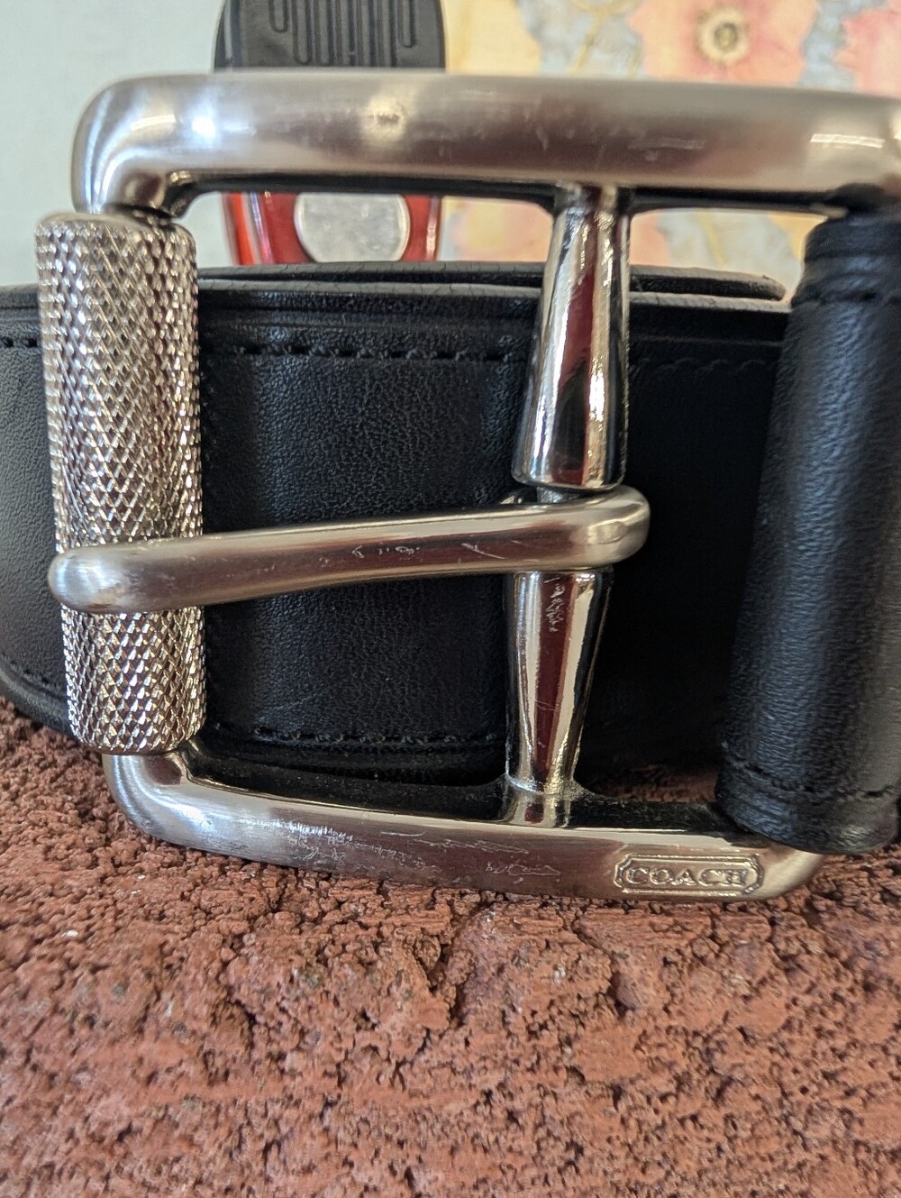 Coach Black Leather Belt with Polished Silver-Tone Buckle